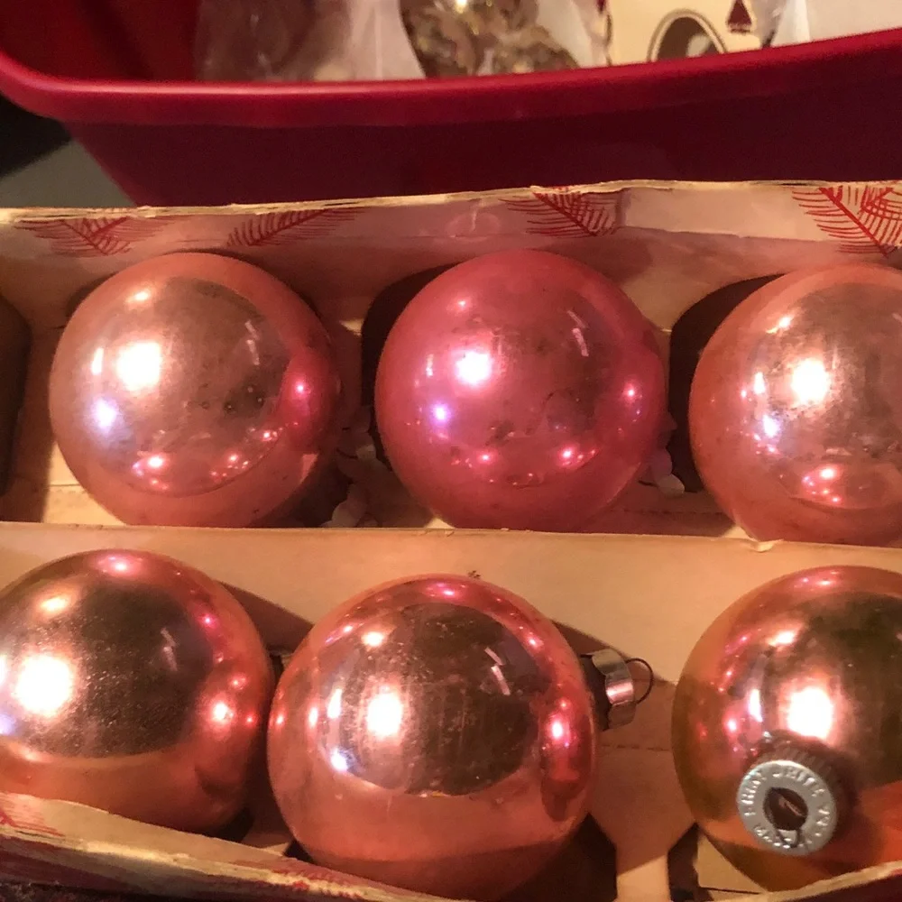 Holiday Glass Ornaments - Pink Shiny Baubles (Set)